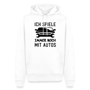 Ich spiele immer noch mit Autos KFZ Auto Sprüche - Männer Premium Bio Hoodie - Weiß - Vorne - Nico (187cm)