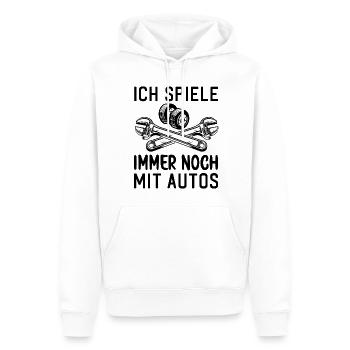 Ich spiele immer noch mit Autos KFZ Auto Sprüche - Männer Premium Bio Hoodie - Weiß - Vorne - Nico (187cm)
