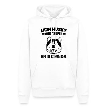 Mon husky entend bien, il s’en fiche - Sweat à capuche Premium bio Homme - blanc - Devant - Nico (187cm)