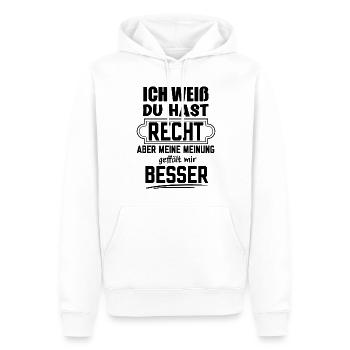 Du hast Recht aber meine Meinung finde ich Besser - Männer Premium Bio Hoodie - Weiß - Vorne - Nico (187cm)