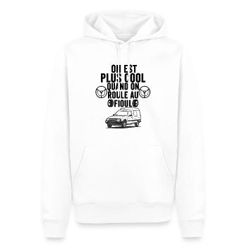 Wir sind cooler, wenn wir mit Öl fahren - Männer Premium Bio Hoodie - Weiß - Vorne - Nico (187cm)