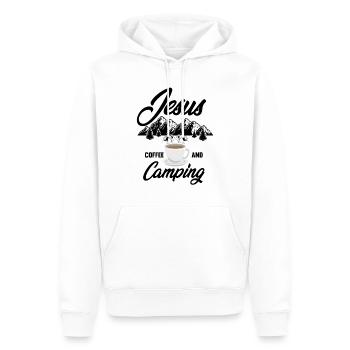 Humorous Camping Coffee Prayer Religious Writ God - Men’s Premium Organic Hoodie - white - Front - Nico (187cm)