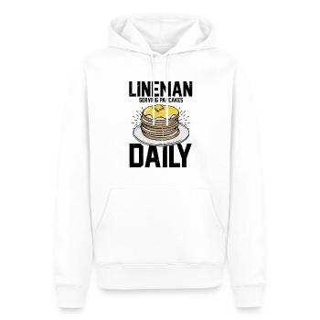 Humorvoller Lineman serviert Pfannkuchen Fan Hotcake - Männer Premium Bio Hoodie - Weiß - Vorne - Nico (187cm)