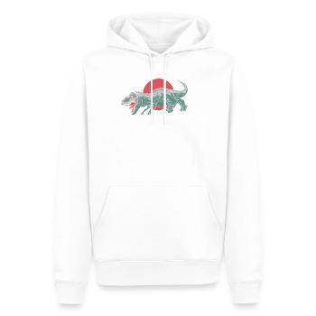 Illustration humoristique des pompes T-rexes Exercice - Sweat à capuche Premium bio Homme - blanc - Devant - Nico (187cm)
