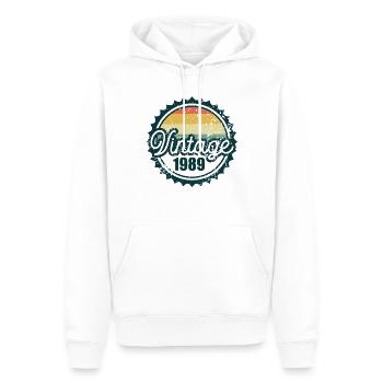 Vintage Thirties Birthday Distressed Illustration - Men’s Premium Organic Hoodie - white - Front - Nico (187cm)