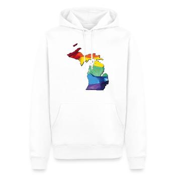 Michigan (USA) | echte Flagge | LGBTQIA+ - Männer Premium Bio Hoodie - Weiß - Vorne - Nico (187cm)