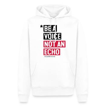 be a voice not an echo — Geschenkidee - Männer Premium Bio Hoodie - Weiß - Vorne - Nico (187cm)