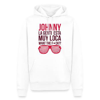 Johnny - What the Fuck !? - Männer Premium Bio Hoodie - Weiß - Vorne - Nico (187cm)