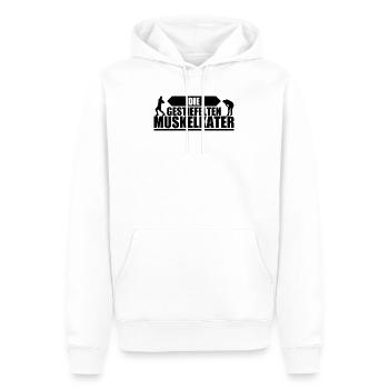 Wettkampf Team Shirt| die gestiefelten Muskelkater - Männer Premium Bio Hoodie - Weiß - Vorne - Nico (187cm)
