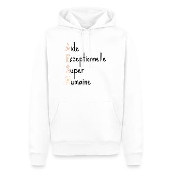 AESH Aide Exceptionnelle Super Humaine - Sweat à capuche Premium bio Homme - blanc - Devant - Nico (187cm)