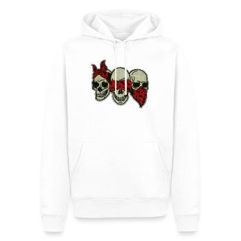 Drei Schädel mit roter Augenmaske / Three Skulls - Männer Premium Bio Hoodie - Weiß - Vorne - Nico (187cm)