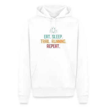 Essen. Schlafen. Trailrunning. Wiederholen. - Männer Premium Bio Hoodie - Weiß - Vorne - Nico (187cm)