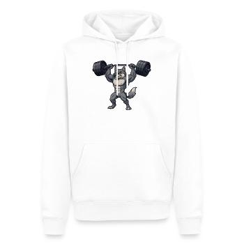 Starker Husky mit Hantel Fitness Bodybuilding - Männer Premium Bio Hoodie - Weiß - Vorne - Nico (187cm)