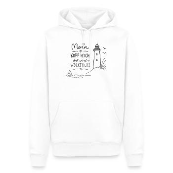 Moin Kopp Hoch Wolkenlos - Männer Premium Bio Hoodie - Weiß - Vorne - Nico (187cm)