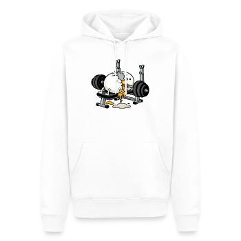 Egg Bodybuilder | Humor Bodybuilding - Men’s Premium Organic Hoodie - white - Front - Nico (187cm)