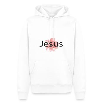 Jésus, Jésus Nom Fleurs - Sweat à capuche Premium bio Homme - blanc - Devant - Nico (187cm)