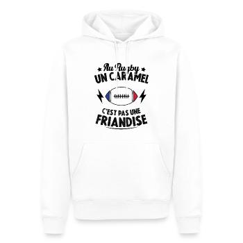 Au Rugby Un Caramel C'est Pas Une Friandise - Sweat à capuche Premium bio Homme - blanc - Devant - Nico (187cm)