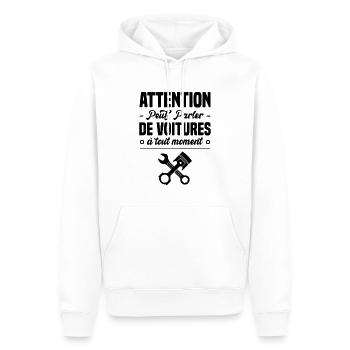 Attention peut parler de voitures à tout moment - Sweat à capuche Premium bio Homme - blanc - Devant - Nico (187cm)