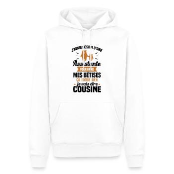 Je vais être cousine, humour cadeau future cousine - Sweat à capuche Premium bio Homme - blanc - Devant - Nico (187cm)