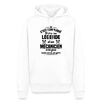 Legende et Mécanicien, Humour Cadeau Mécanicien - Sweat à capuche Premium bio Homme - blanc - Devant - Nico (187cm)
