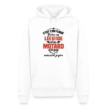 Legende et Motard, Humour Cadeau Motard - Sweat à capuche Premium bio Homme - blanc - Devant - Nico (187cm)