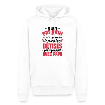 Mon Parrain Va M'apprendre Les Bêtises Humour - Sweat à capuche Premium bio Homme - blanc - Devant - Nico (187cm)