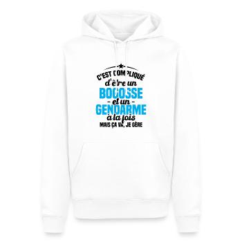Bogosse et Gendarme, Humour Cadeau Gendarme - Sweat à capuche Premium bio Homme - blanc - Devant - Nico (187cm)