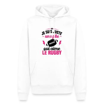 Je suis juste une fille qui aime le rugby - Sweat à capuche Premium bio Homme - blanc - Devant - Nico (187cm)