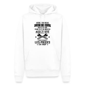 Assez curieux pour tout démonter Cadeau Mécanicien - Sweat à capuche Premium bio Homme - blanc - Devant - Nico (187cm)