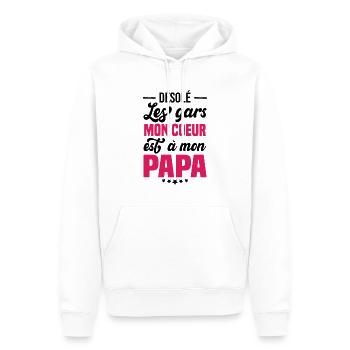 Désolé Les Gars Mon Coeur Est À Mon Papa - Sweat à capuche Premium bio Homme - blanc - Devant - Nico (187cm)