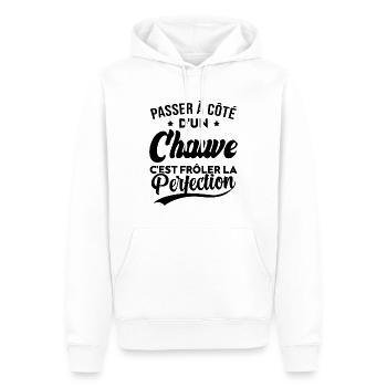 Chauve perfection, Cadeau humour homme chauve - Sweat à capuche Premium bio Homme - blanc - Devant - Nico (187cm)