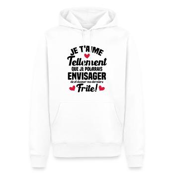 Je t'aime tellement que je pourrais donner frite - Sweat à capuche Premium bio Homme - blanc - Devant - Nico (187cm)