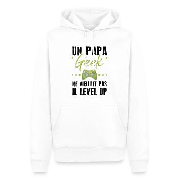 Un papa geek ne vieillit pas il level up - Sweat à capuche Premium bio Homme - blanc - Devant - Nico (187cm)