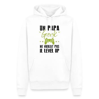 Un papa geek ne vieillit pas il level up - Sweat à capuche Premium bio Homme - blanc - Devant - Nico (187cm)