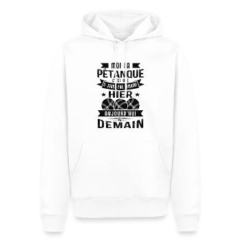 Moi la pétanque c'est que 3 jours par semaine - Sweat à capuche Premium bio Homme - blanc - Devant - Nico (187cm)