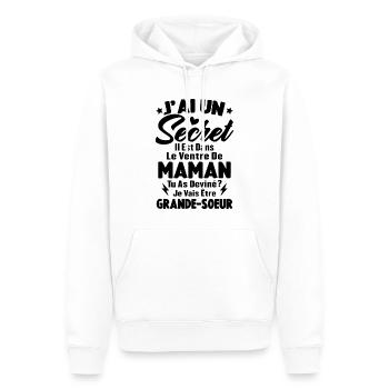 J'ai un secret je vais être grande sœur cadeau - Sweat à capuche Premium bio Homme - blanc - Devant - Nico (187cm)