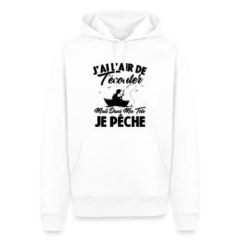 Dans Ma Tête Je Pêche, Cadeau Humour Pêcheur - Sweat à capuche Premium bio Homme - blanc - Devant - Nico (187cm)