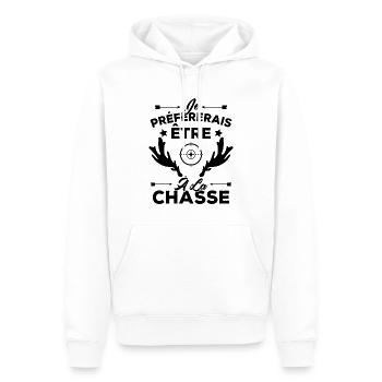 Je préférerais être à la chasse, Cadeau Chasseur - Sweat à capuche Premium bio Homme - blanc - Devant - Nico (187cm)