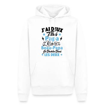 J'ai deux titres papa et beau papa - Sweat à capuche Premium bio Homme - blanc - Devant - Nico (187cm)