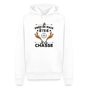 Je préférerais être à la chasse, Cadeau Chasseur - Sweat à capuche Premium bio Homme - blanc - Devant - Nico (187cm)