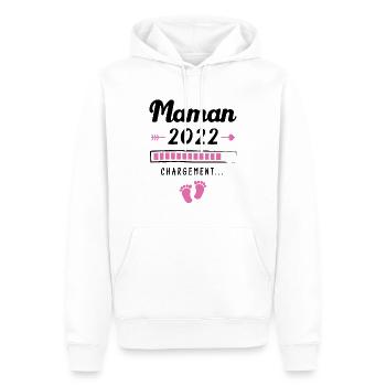 Maman 2022 Chargement, Cadeau future maman - Sweat à capuche Premium bio Homme - blanc - Devant - Nico (187cm)