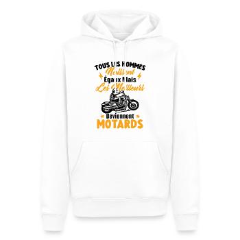 Hommes naissent égaux meilleurs deviennent motards - Sweat à capuche Premium bio Homme - blanc - Devant - Nico (187cm)