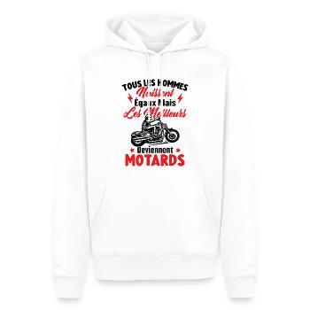 Hommes naissent égaux meilleurs deviennent motards - Sweat à capuche Premium bio Homme - blanc - Devant - Nico (187cm)