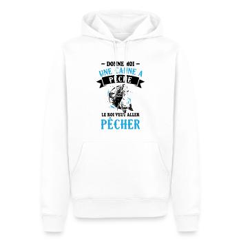 Le roi veut aller pêche / Cadeau pêcheur - Sweat à capuche Premium bio Homme - blanc - Devant - Nico (187cm)