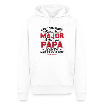 Papa Major Cadeau Humour Fête Des Pères - Sweat à capuche Premium bio Homme - blanc - Devant - Nico (187cm)