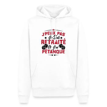J'peux pas je suis Retraité et j'ai Pétanque - Sweat à capuche Premium bio Homme - blanc - Devant - Nico (187cm)
