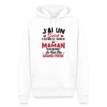 Secret Cadeau Annonce Grossesse Grand-Frère - Sweat à capuche Premium bio Homme - blanc - Devant - Nico (187cm)