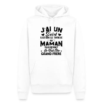 Secret Cadeau Annonce Grossesse Grand-Frère - Sweat à capuche Premium bio Homme - blanc - Devant - Nico (187cm)