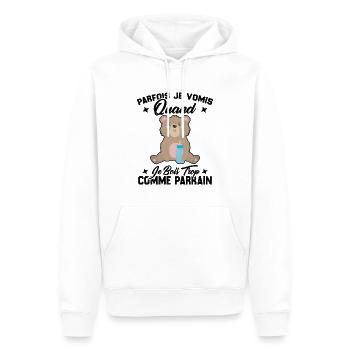 Parfois je vomis quand je bois trop comme parrain - Sweat à capuche Premium bio Homme - blanc - Devant - Nico (187cm)
