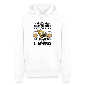 Un Mec Simple J'aime La Pelleteuse Et L'apéro - Sweat à capuche Premium bio Homme - blanc - Devant - Nico (187cm)